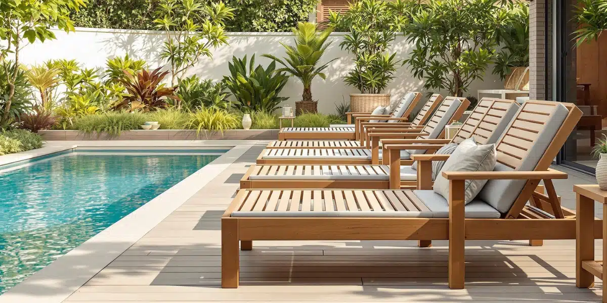 chaise lounge on the side of a pool