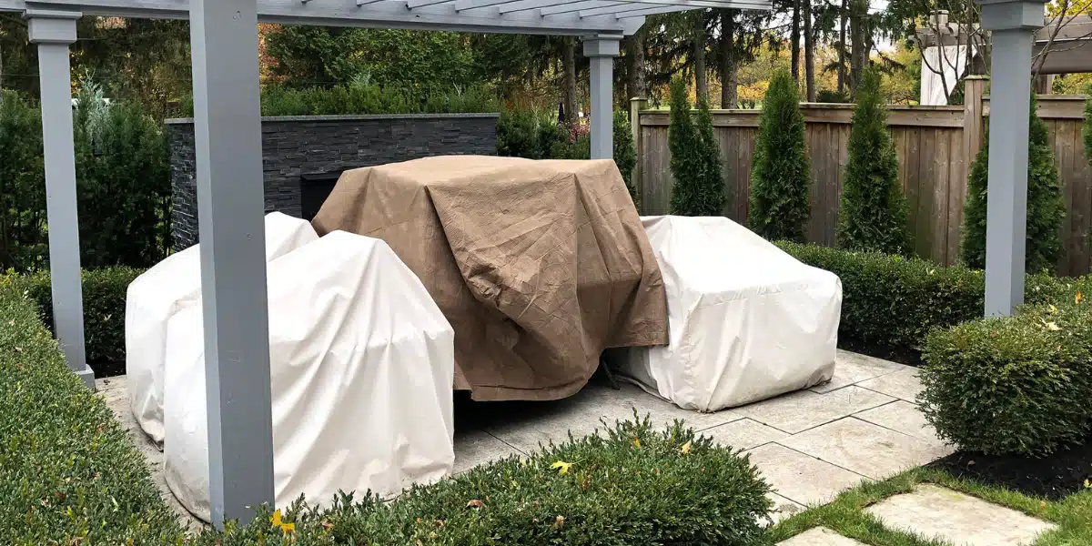 Patio furniture covered with cloth